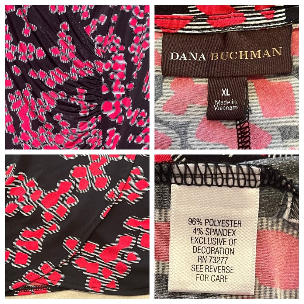 Dana Buchman XL Sleeveless Black Red Ruched Floral Dress Career Night Out - Picture 6 of 15